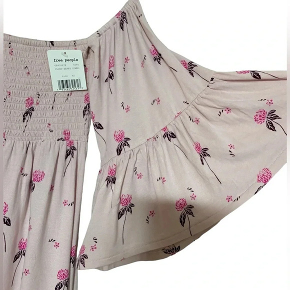 Free People Off Shoulder Tunic Top in Cloud Cherry Combo - Picture 7 of 12